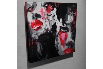 Lerretsbilde 45x45 cm - Portrett av to ansikter med sterke følelser - Rød / Svart / Grå - Interiør - Maleri & posters - Lerretsbilder