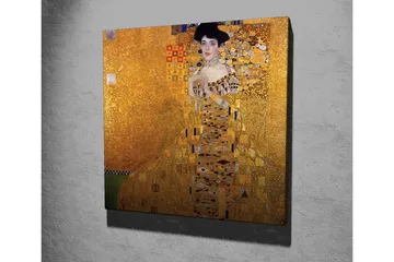 Lerretsbilde 45x45 cm - Portrett av en kvinne i en gyllen kjole med dekorative mønstre - Gull / Svart / Hvit - Interiør - Maleri & posters - Lerretsbilder