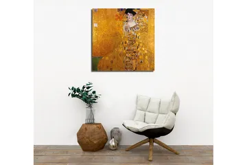 Lerretsbilde 45x45 cm - Portrett av en kvinne i en gyllen kjole med dekorative mønstre - Gull / Svart / Hvit - Interiør - Maleri & posters - Lerretsbilder