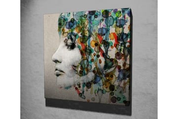 Lerretsbilde 45x45 cm - Portrett av en kvinne med fargerik hårkomposisjon - Grønn / Blå / Oransje - Interiør - Maleri & posters - Lerretsbilder