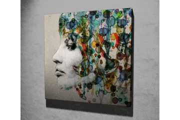 Lerretsbilde 45x45 cm - Portrett av en kvinne med fargerik hårkomposisjon - Grønn / Blå / Oransje - Interiør - Maleri & posters - Lerretsbilder