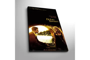 Lerretsbilde 45x70 cm - Romantisk scene mellom to personer ved en bro i solnedgangens lys - Gull / Svart / Brun - Interiør - Maleri & posters - Lerretsbilder