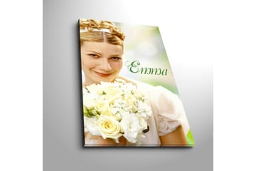 Lerretsbilde 45x70 cm - Smilende kvinne med en bukett hvite roser - Hvit / Grønn / Beige - Interiør - Maleri & posters - Lerretsbilder