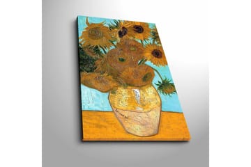 Lerretsbilde 45x70 cm - Solfylte solsikker i en vase med lys bakgrunn - Gul / Grønn / Brun - Interiør - Maleri & posters - Lerretsbilder