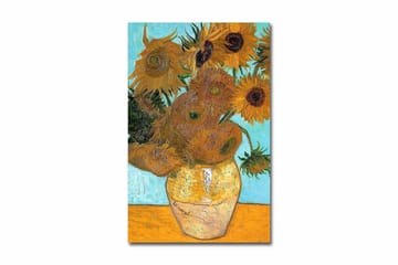 Lerretsbilde 45x70 cm - Solfylte solsikker i en vase med lys bakgrunn - Gul / Grønn / Brun - Interiør - Maleri & posters - Lerretsbilder
