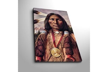 Lerretsbilde 45x70 cm - Portrett av et urfolk med tradisjonelle klær og smykker - Brun / Beige / Svart - Interiør - Maleri & posters - Lerretsbilder