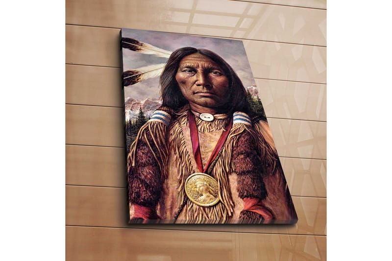 Lerretsbilde 45x70 cm - Portrett av et urfolk med tradisjonelle klær og smykker - Brun / Beige / Svart - Interiør - Maleri & posters - Lerretsbilder