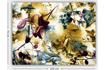 Lerretsbilde 70x100 cm - Abstrakt blomsterdesign med innslag av gull og dype farger - Gull / Mørk rød / Grønn - Interiør - Maleri & posters - Lerretsbilder