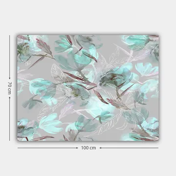 Lerretsbilde 70x100 cm - Abstrakt blomstermotiv i myke pastellfarger - Aqua / Grå / Brun - Interiør - Maleri & posters - Lerretsbilder