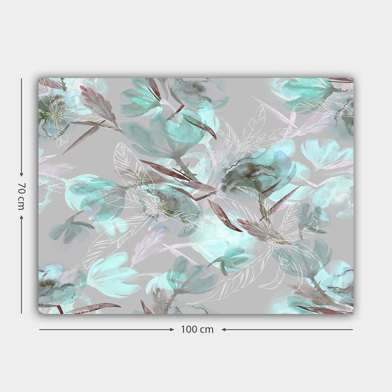 Lerretsbilde 70x100 cm - Abstrakt blomstermotiv i myke pastellfarger - Aqua / Grå / Brun - Interiør - Maleri & posters - Lerretsbilder