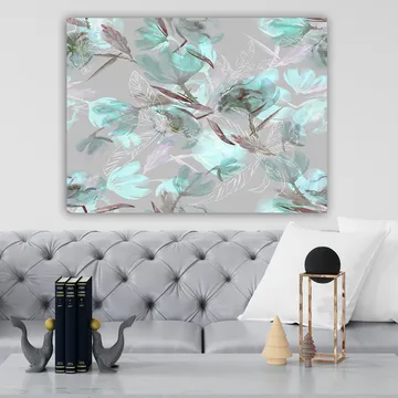 Lerretsbilde 70x100 cm - Abstrakt blomstermotiv i myke pastellfarger - Aqua / Grå / Brun - Interiør - Maleri & posters - Lerretsbilder
