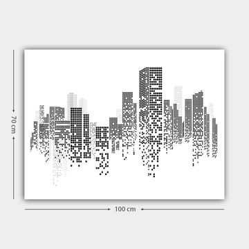 Lerretsbilde 70x100 cm - Abstrakt bybilde i svart-hvitt med pikselmønster - Svart / Hvit / Grå - Interiør - Maleri & posters - Lerretsbilder