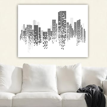 Lerretsbilde 70x100 cm - Abstrakt bybilde i svart-hvitt med pikselmønster - Svart / Hvit / Grå - Interiør - Maleri & posters - Lerretsbilder
