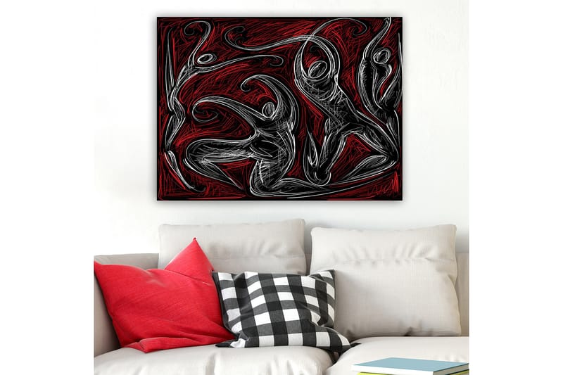 Lerretsbilde 70x100 cm - Abstrakt dans med dynamiske figurer som uttrykker bevegelse og energi - Rød / Svart / Hvit - Interiør - Maleri & posters - Lerretsbilder