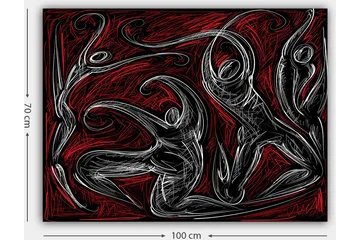 Lerretsbilde 70x100 cm - Abstrakt dans med dynamiske figurer som uttrykker bevegelse og energi - Rød / Svart / Hvit - Interiør - Maleri & posters - Lerretsbilder