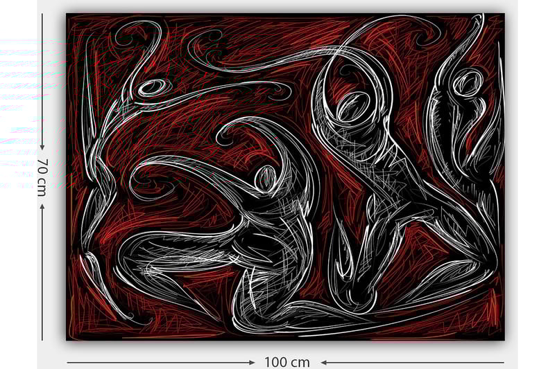 Lerretsbilde 70x100 cm - Abstrakt dans med dynamiske figurer som uttrykker bevegelse og energi - Rød / Svart / Hvit - Interiør - Maleri & posters - Lerretsbilder