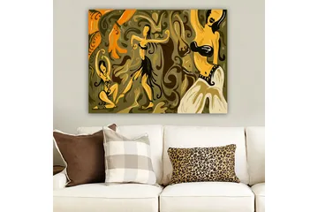 Lerretsbilde 70x100 cm - Abstrakt dansemotiv med kvinnelige figurer i livlige positurer - Gull / Brun / Olivengrønn - Interiør - Maleri & posters - Lerretsbilder