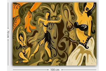 Lerretsbilde 70x100 cm - Abstrakt dansemotiv med kvinnelige figurer i livlige positurer - Gull / Brun / Olivengrønn - Interiør - Maleri & posters - Lerretsbilder