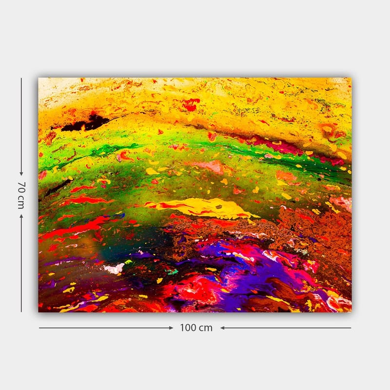 Lerretsbilde 70x100 cm - Abstrakt fargeeksplosjon med dynamiske mønstre og livlige fargetoner - Gul / Grønn / Rød - Interiør - Maleri & posters - Lerretsbilder