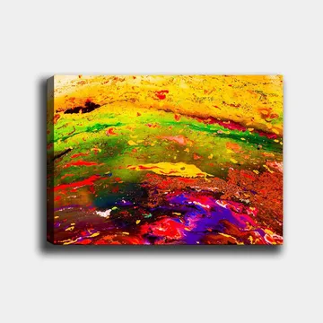 Lerretsbilde 70x100 cm - Abstrakt fargeeksplosjon med dynamiske mønstre og livlige fargetoner - Gul / Grønn / Rød - Interiør - Maleri & posters - Lerretsbilder
