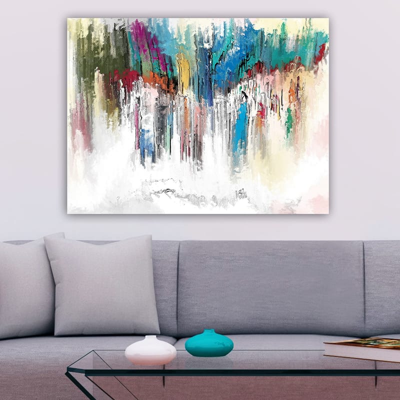 Lerretsbilde 70x100 cm - Abstrakt fargeeksplosjon med elementer av blått og rødt - Blå / Rød / Grønn - Interiør - Maleri & posters - Lerretsbilder