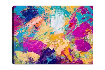 Lerretsbilde 70x100 cm - Abstrakt fargeeksplosjon med livlige fargetoner som skaper en dynamisk følelse - Turkis / Lilla / Oransje - Interiør - Maleri & posters - Lerretsbilder