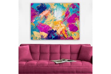 Lerretsbilde 70x100 cm - Abstrakt fargeeksplosjon med livlige fargetoner som skaper en dynamisk følelse - Turkis / Lilla / Oransje - Interiør - Maleri & posters - Lerretsbilder