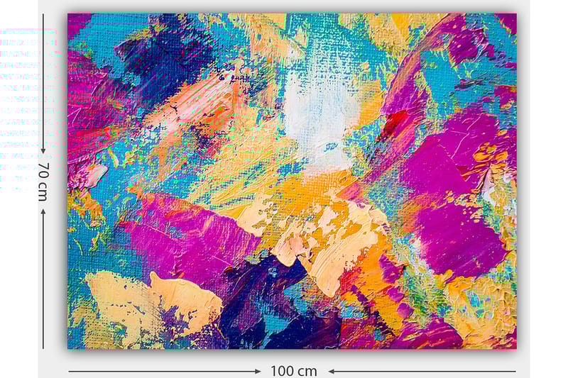 Lerretsbilde 70x100 cm - Abstrakt fargeeksplosjon med livlige fargetoner som skaper en dynamisk følelse - Turkis / Lilla / Oransje - Interiør - Maleri & posters - Lerretsbilder
