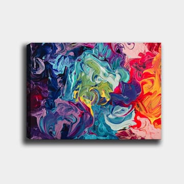 Lerretsbilde 70x100 cm - Abstrakt fargeeksplosjon med virvlende mønstre og dynamiske former - Blå / Grønn / Rød - Interiør - Maleri & posters - Lerretsbilder