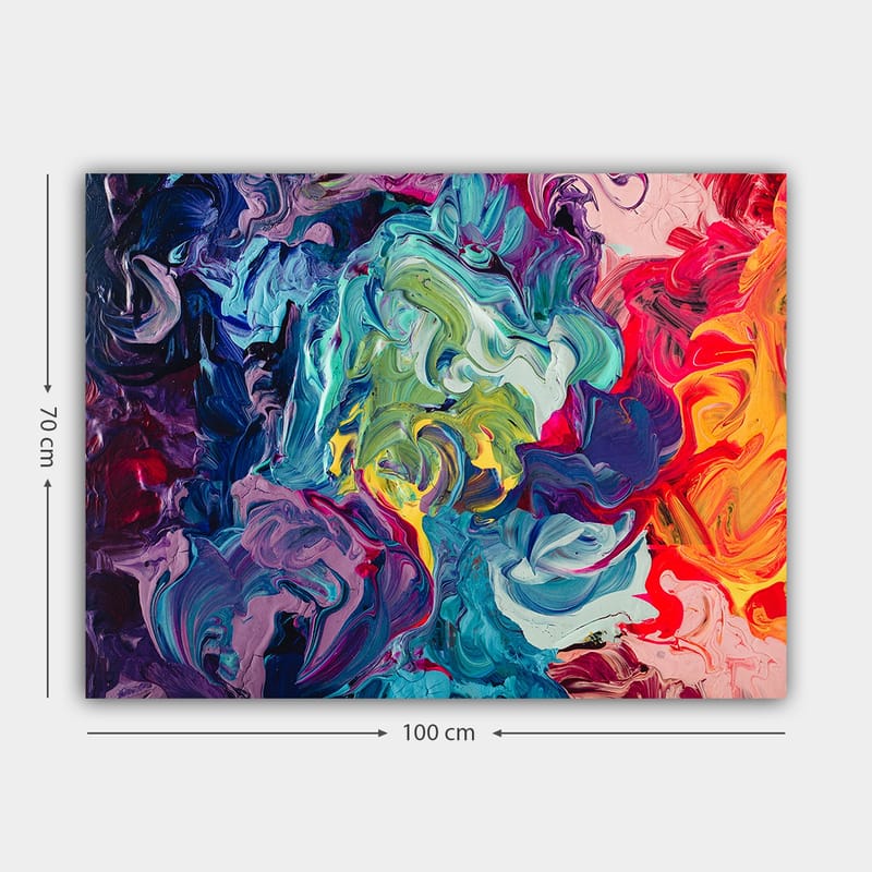 Lerretsbilde 70x100 cm - Abstrakt fargeeksplosjon med virvlende mønstre og dynamiske former - Blå / Grønn / Rød - Interiør - Maleri & posters - Lerretsbilder