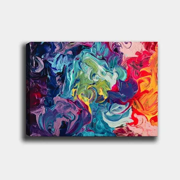 Lerretsbilde 70x100 cm - Abstrakt fargeeksplosjon med virvlende mønstre og dynamiske former - Blå / Grønn / Rød - Interiør - Maleri & posters - Lerretsbilder