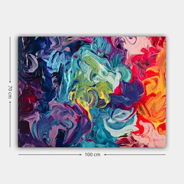 Lerretsbilde 70x100 cm - Abstrakt fargeeksplosjon med virvlende mønstre og dynamiske former - Blå / Grønn / Rød - Interiør - Maleri & posters - Lerretsbilder