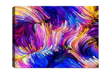 Lerretsbilde 70x100 cm - Abstrakt fargerik komposisjon med feiende linjer og former - Lilla / Blå / Gul - Interiør - Maleri & posters - Lerretsbilder