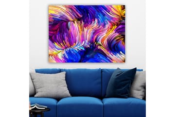 Lerretsbilde 70x100 cm - Abstrakt fargerik komposisjon med feiende linjer og former - Lilla / Blå / Gul - Interiør - Maleri & posters - Lerretsbilder