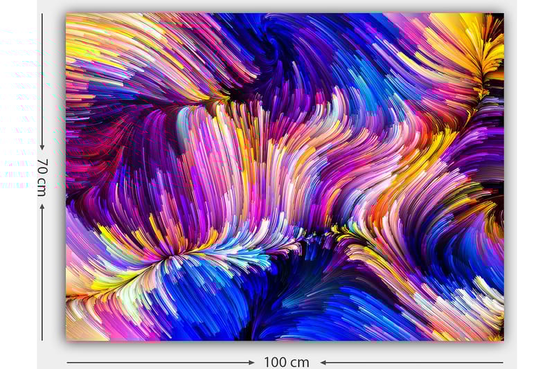 Lerretsbilde 70x100 cm - Abstrakt fargerik komposisjon med feiende linjer og former - Lilla / Blå / Gul - Interiør - Maleri & posters - Lerretsbilder