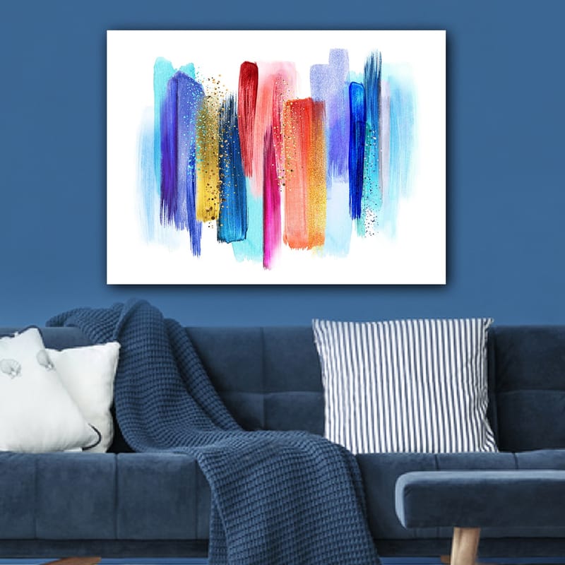 Lerretsbilde 70x100 cm - Abstrakt fargespill med vertikale penselstrøk i livlige nyanser - Blå / Rød / Rosa - Interiør - Maleri & posters - Lerretsbilder