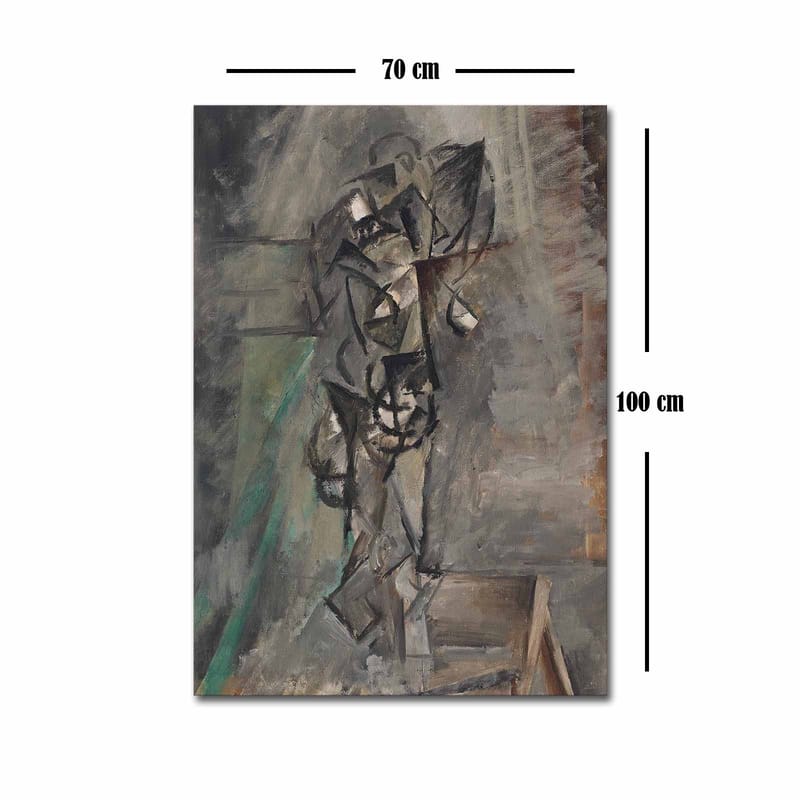 Lerretsbilde 70x100 cm - Abstrakt figurativ komposisjon med en menneskefigur i fokus - Grå / Svart / Brun - Interiør - Maleri & posters - Lerretsbilder