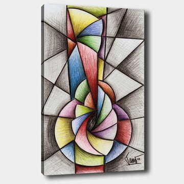 Lerretsbilde 70x100 cm - Abstrakt geometrisk komposisjon med en spiralform som dominerer motivet - Grønn / Blå / Rød - Interiør - Maleri & posters - Lerretsbilder