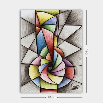 Lerretsbilde 70x100 cm - Abstrakt geometrisk komposisjon med en spiralform som dominerer motivet - Grønn / Blå / Rød - Interiør - Maleri & posters - Lerretsbilder