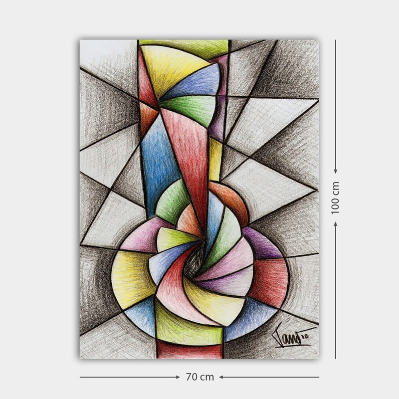 Lerretsbilde 70x100 cm - Abstrakt geometrisk komposisjon med en spiralform som dominerer motivet - Grønn / Blå / Rød - Interiør - Maleri & posters - Lerretsbilder