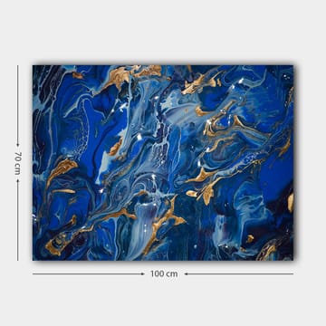 Lerretsbilde 70x100 cm - Abstrakt havmotiv med virvlende blå nyanser og innslag av gull - Mørk blå / Lys blå / Gull - Interiør - Maleri & posters - Lerretsbilder