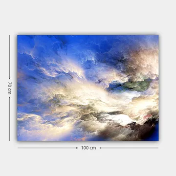 Lerretsbilde 70x100 cm - Abstrakt himmel med dramatiske skyformasjoner i forskjellige nyanser - Blå / Hvit / Grønn - Interiør - Maleri & posters - Lerretsbilder