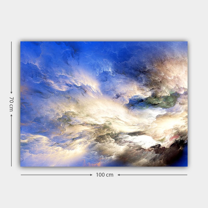 Lerretsbilde 70x100 cm - Abstrakt himmel med dramatiske skyformasjoner i forskjellige nyanser - Blå / Hvit / Grønn - Interiør - Maleri & posters - Lerretsbilder