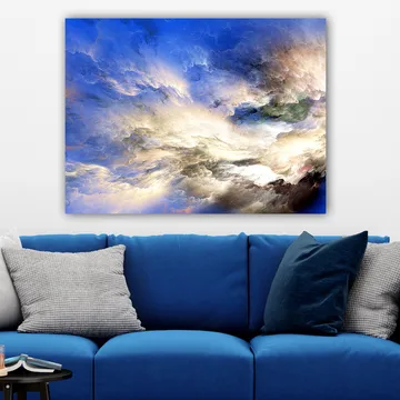 Lerretsbilde 70x100 cm - Abstrakt himmel med dramatiske skyformasjoner i forskjellige nyanser - Blå / Hvit / Grønn - Interiør - Maleri & posters - Lerretsbilder