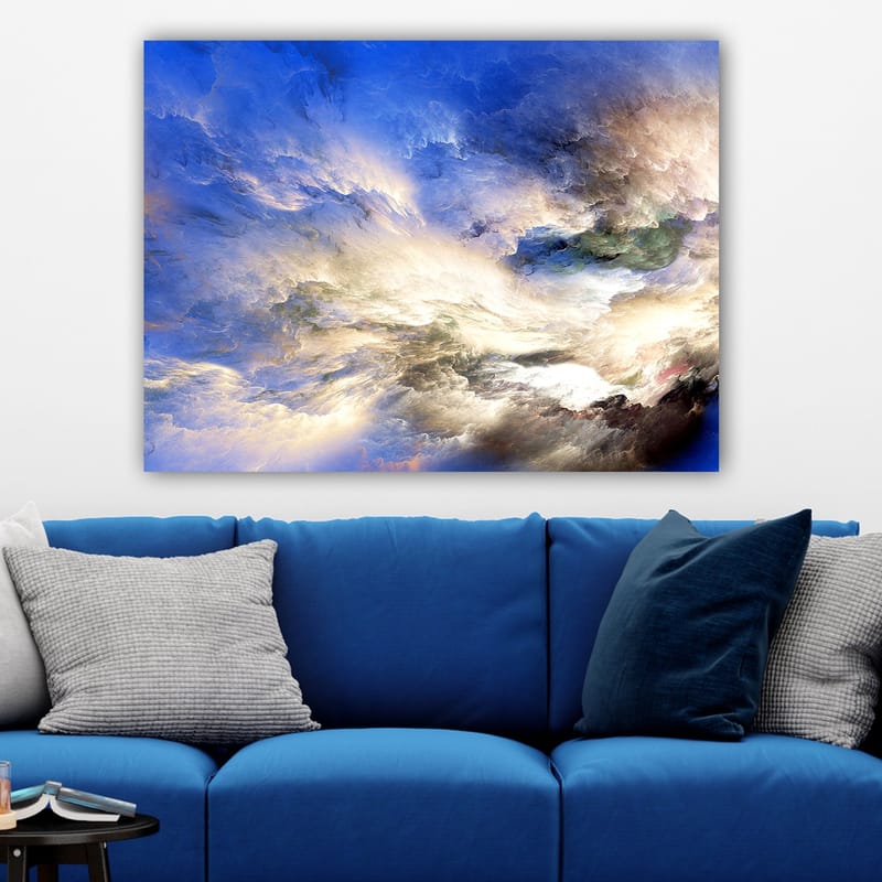 Lerretsbilde 70x100 cm - Abstrakt himmel med dramatiske skyformasjoner i forskjellige nyanser - Blå / Hvit / Grønn - Interiør - Maleri & posters - Lerretsbilder