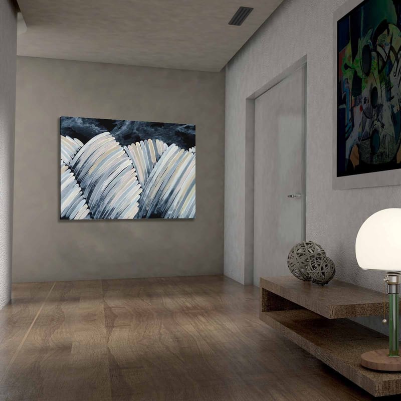 Lerretsbilde 70x100 cm - Abstrakt komposisjon av bølgende former i svart-hvitt - Svart / Hvit / Grå - Interiør - Maleri & posters - Lerretsbilder