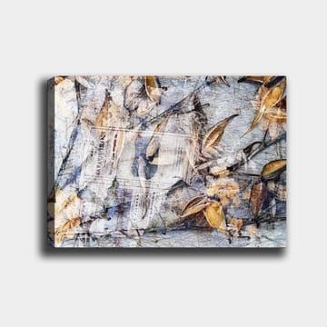 Lerretsbilde 70x100 cm - Abstrakt komposisjon av blader og avispapir som skaper en følelse av natur og tidens gang - Grå / Beige / Brun - Interiør - Maleri & posters - Lerretsbilder