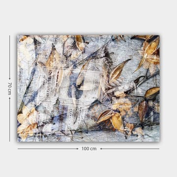 Lerretsbilde 70x100 cm - Abstrakt komposisjon av blader og avispapir som skaper en følelse av natur og tidens gang - Grå / Beige / Brun - Interiør - Maleri & posters - Lerretsbilder