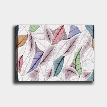 Lerretsbilde 70x100 cm - Abstrakt komposisjon av fargerike blader i forskjellige former og nyanser - Grønn / Rød / Blå - Interiør - Maleri & posters - Lerretsbilder