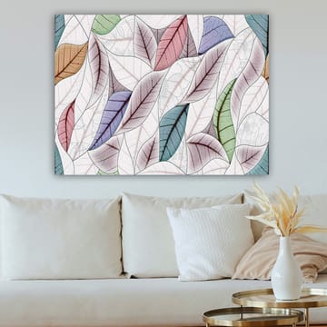 Lerretsbilde 70x100 cm - Abstrakt komposisjon av fargerike blader i forskjellige former og nyanser - Grønn / Rød / Blå - Interiør - Maleri & posters - Lerretsbilder